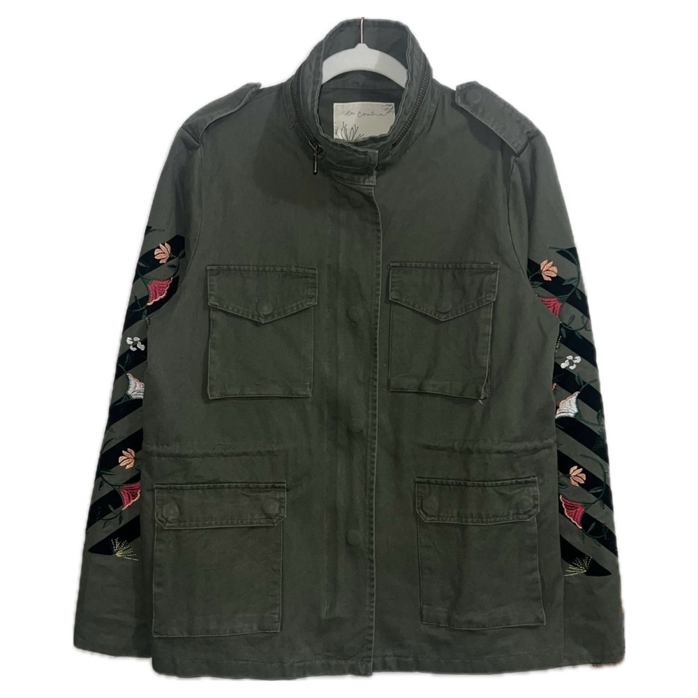 En Creme Womens Embroidery Military Jacket - Olive, Size M